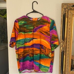 100% Cotton Colorful Abstract Women's Short Sleeve Top